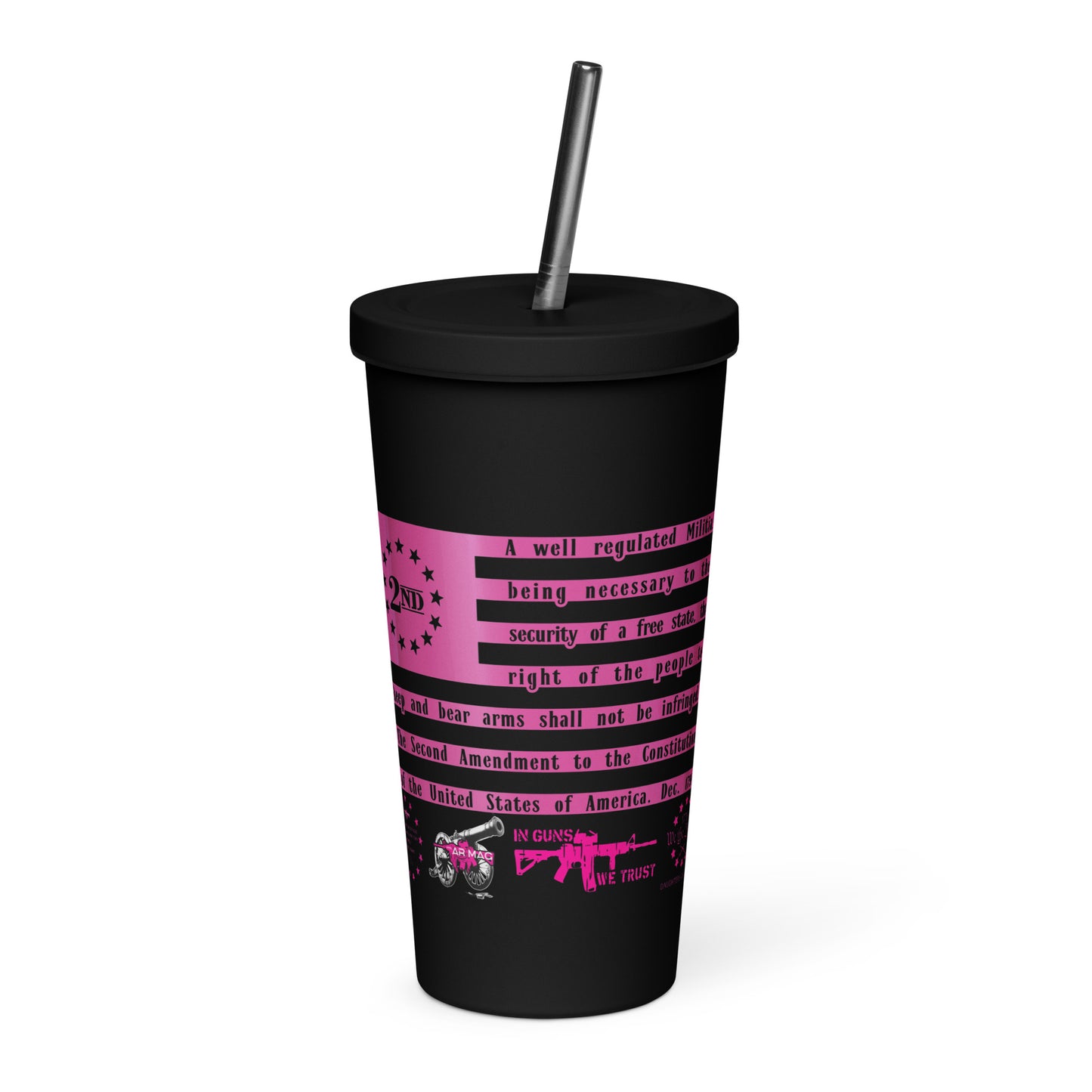 2A Pink Flag Insulated tumbler with a straw