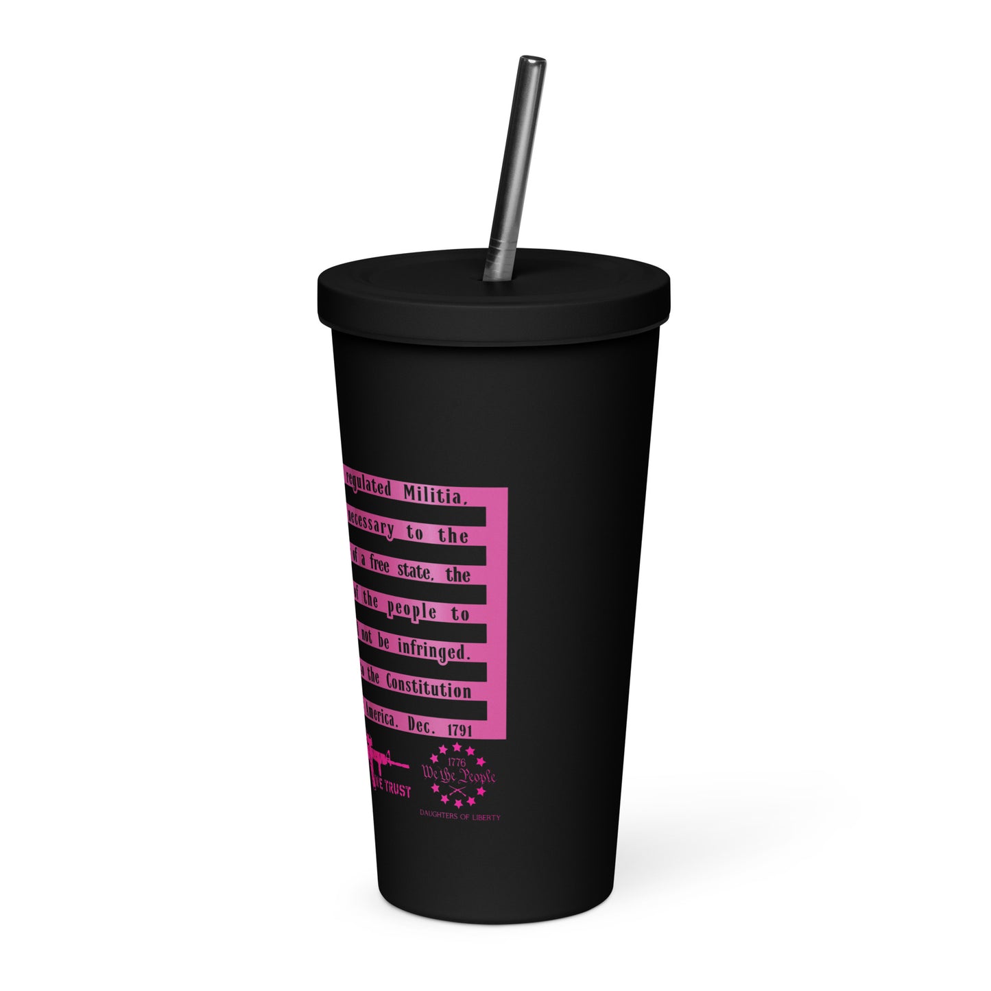 2A Pink Flag Insulated tumbler with a straw