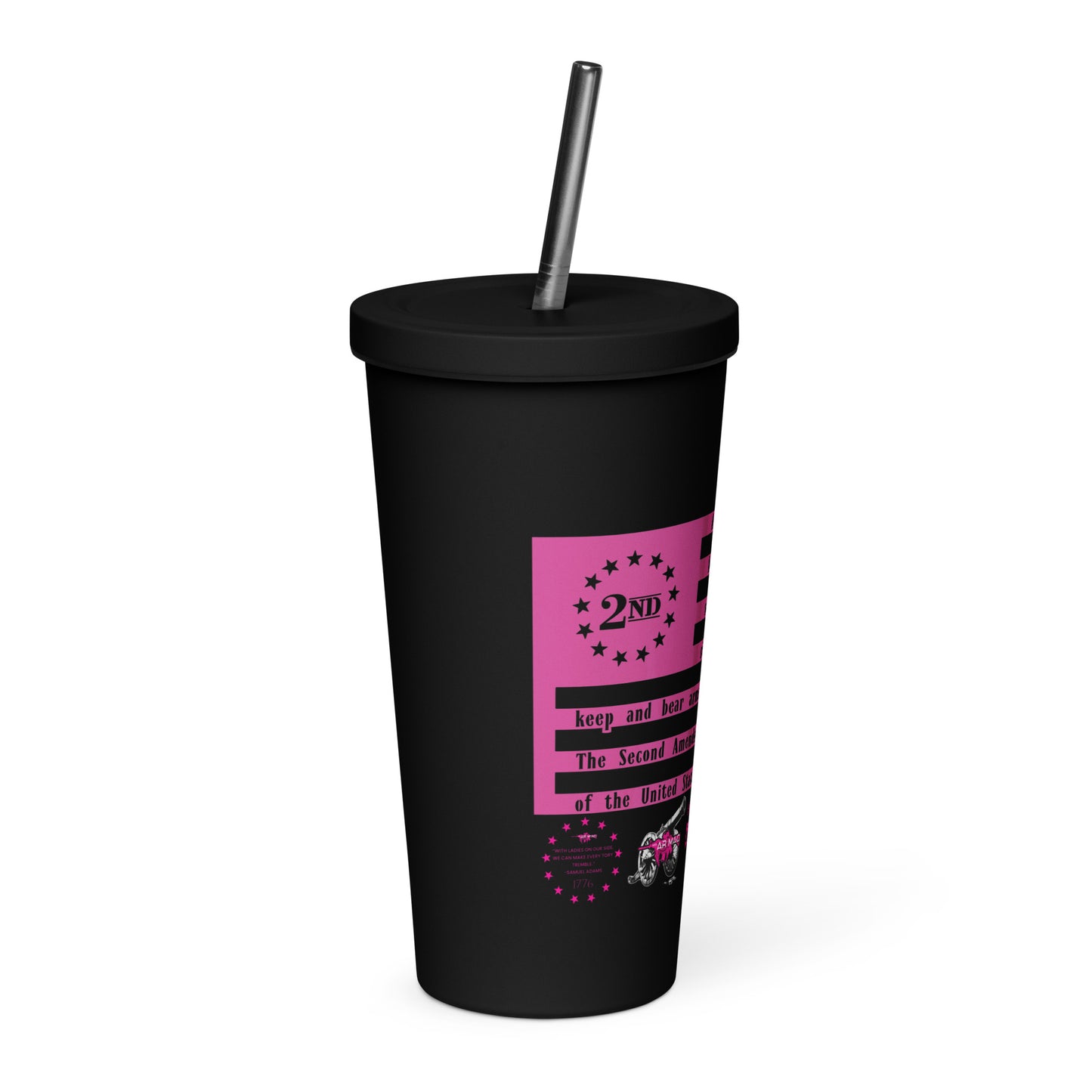2A Pink Flag Insulated tumbler with a straw