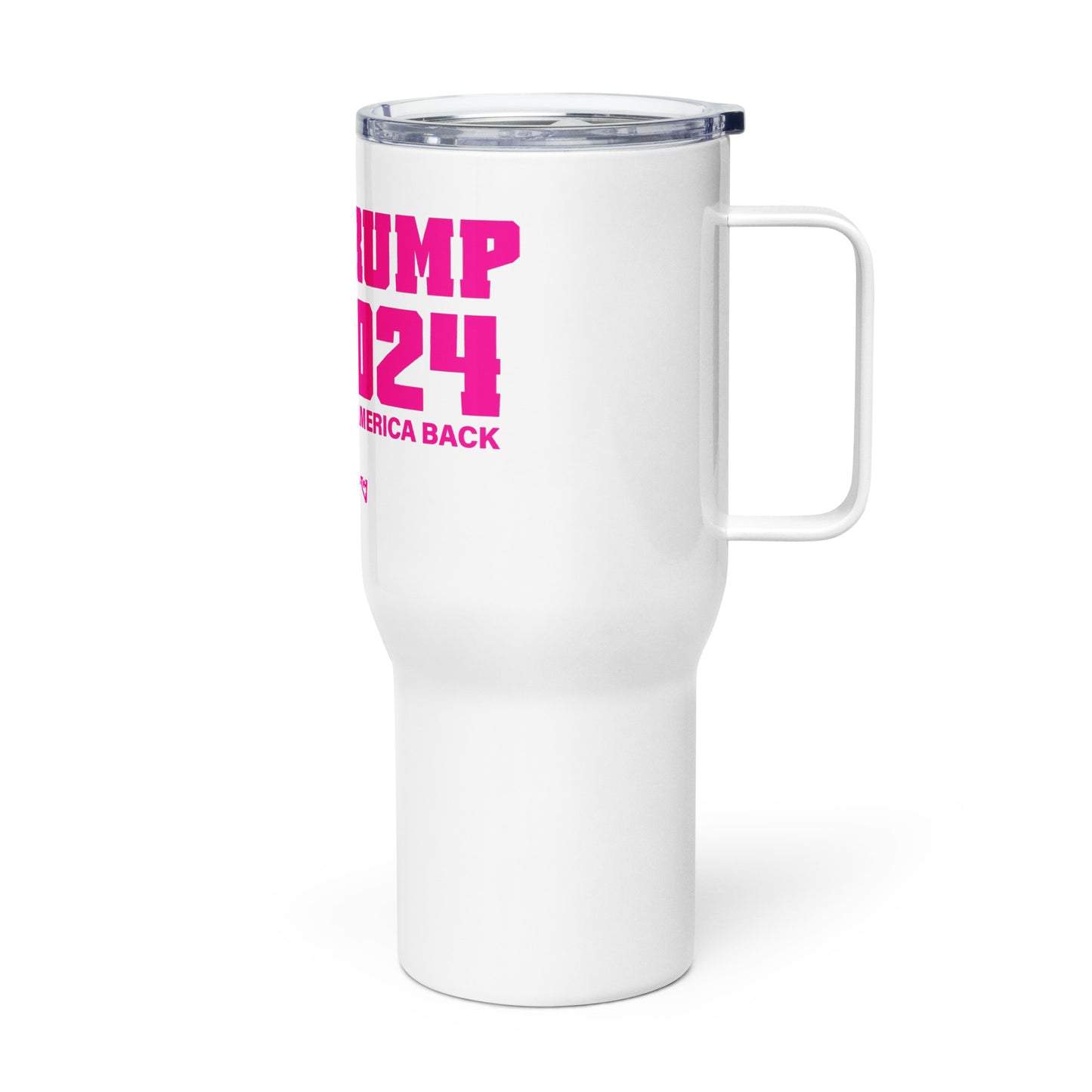 Pink Trump 2024 Mrs. AR Mag Travel mug with a handle