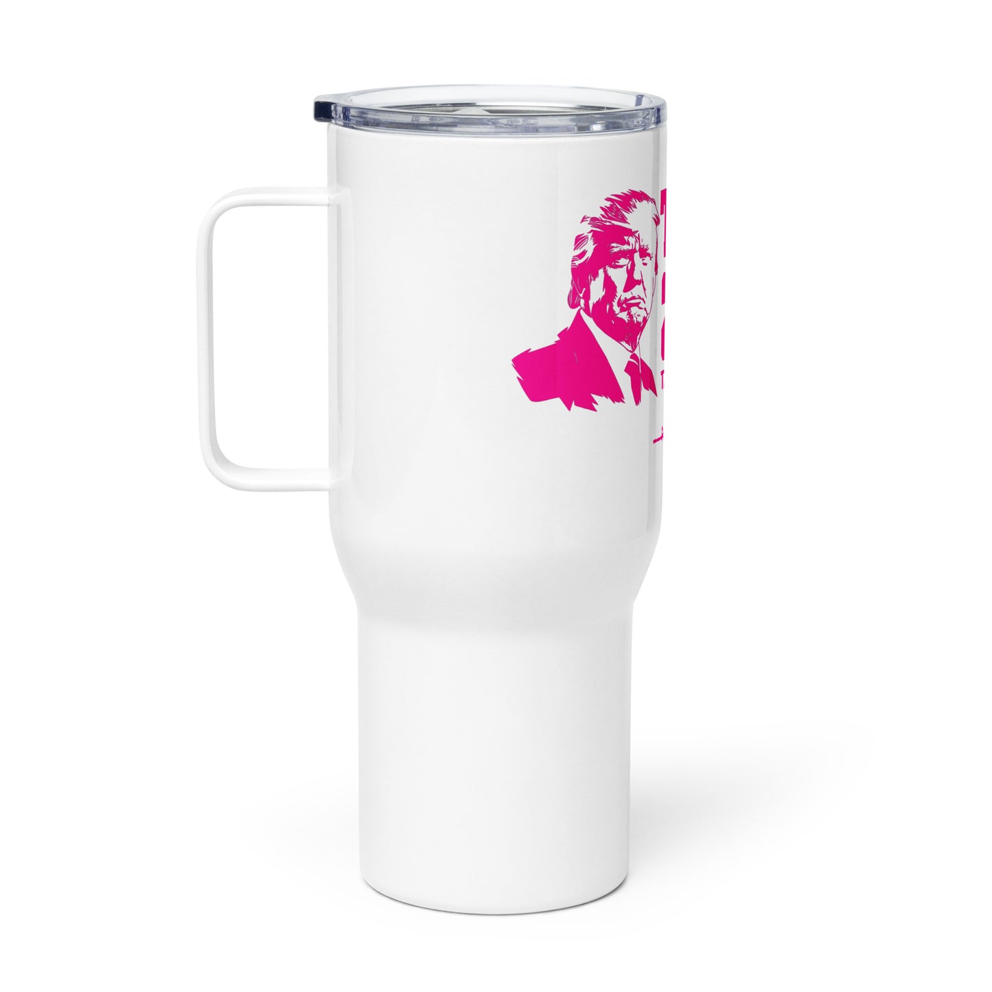 Pink Trump 2024 Mrs. AR Mag Travel mug with a handle