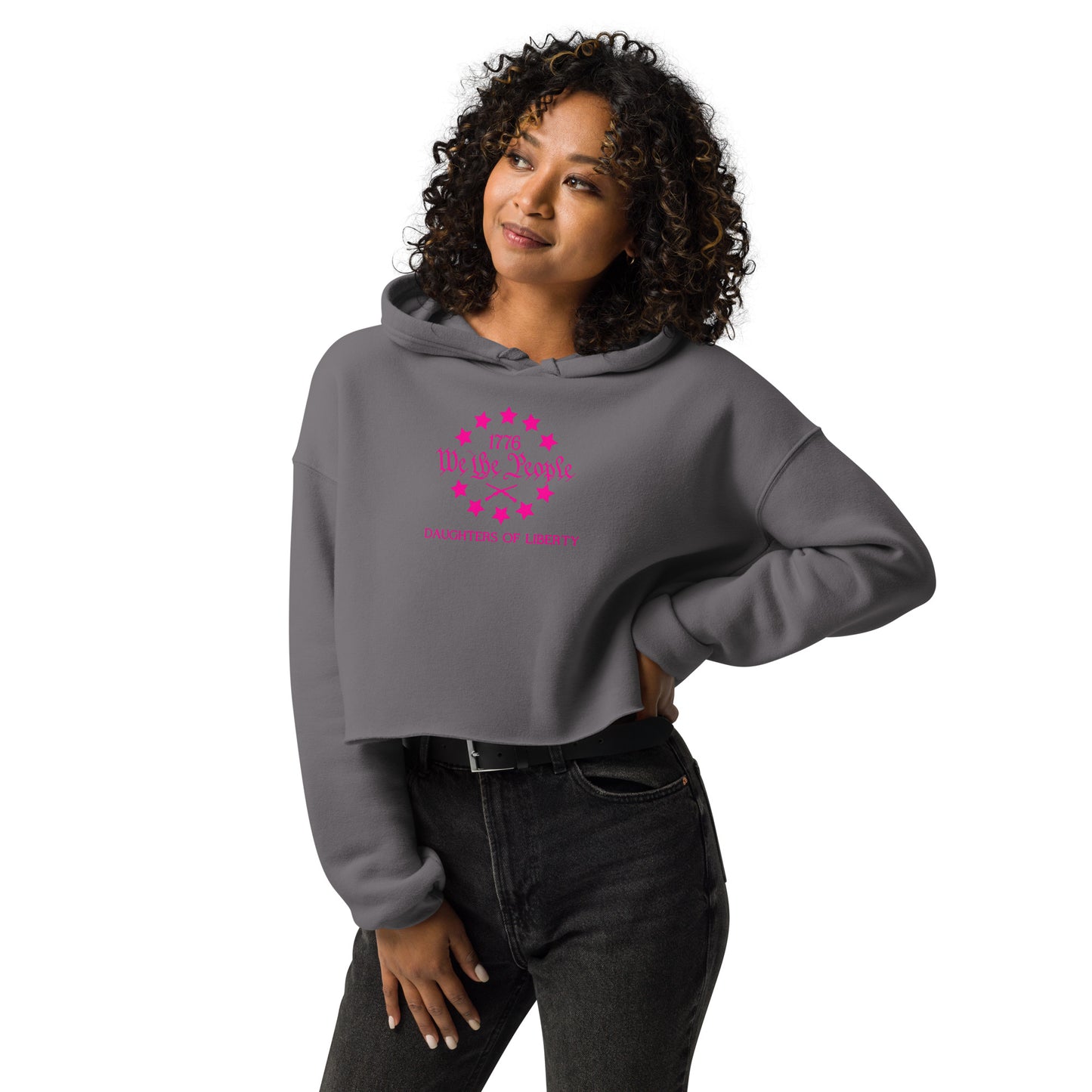 Pink Daughters of Liberty 1776 Stars Crop Hoodie