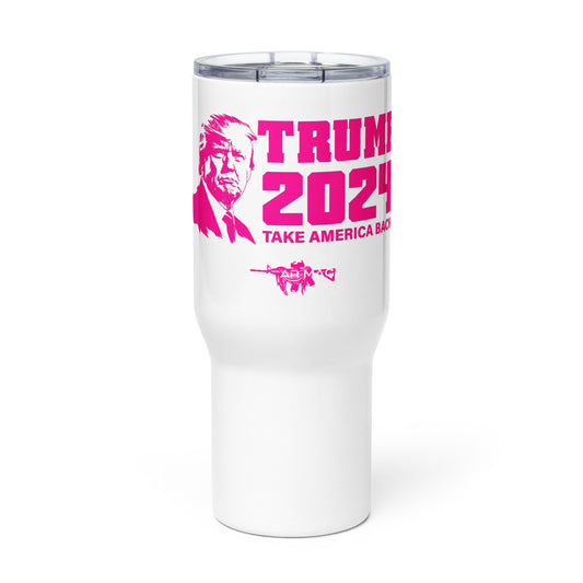 Pink Trump 2024 Mrs. AR Mag Travel mug with a handle